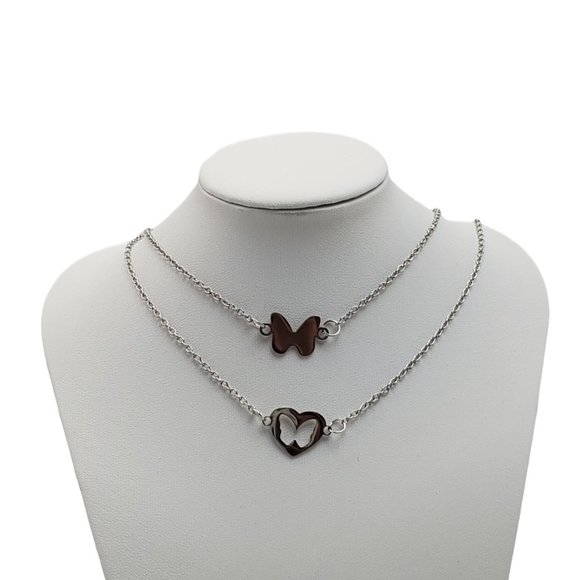 Unbranded Jewelry - Mother Daughter Butterfly Duo Necklaces Silver Stainless Steel